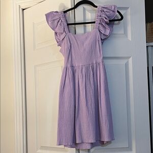 Mi ami Lavender Casual Dress with Ruffle Sleeves